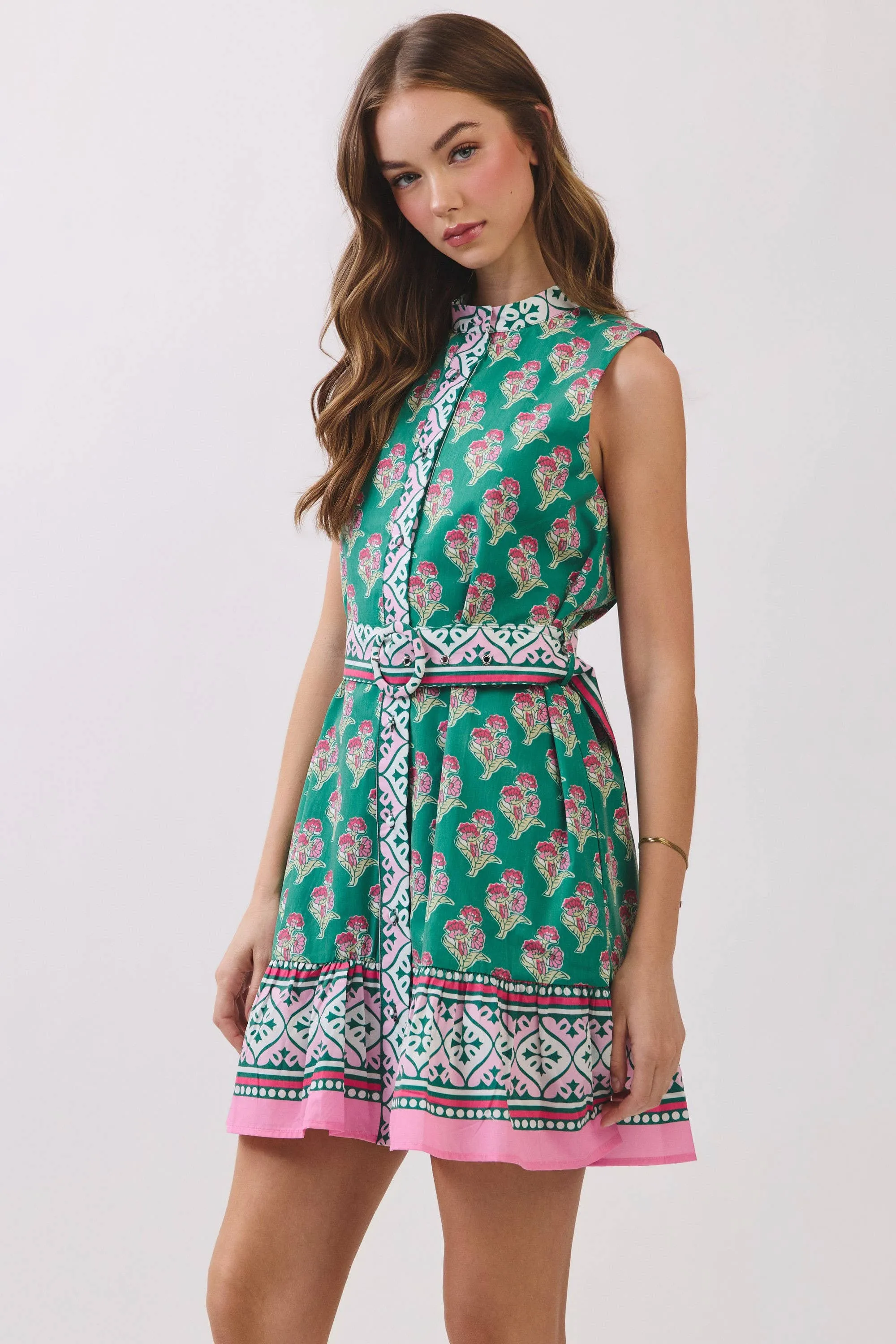 Floral Border Print Belted Mini Dress sold by Mimosa product image thumbnail 3