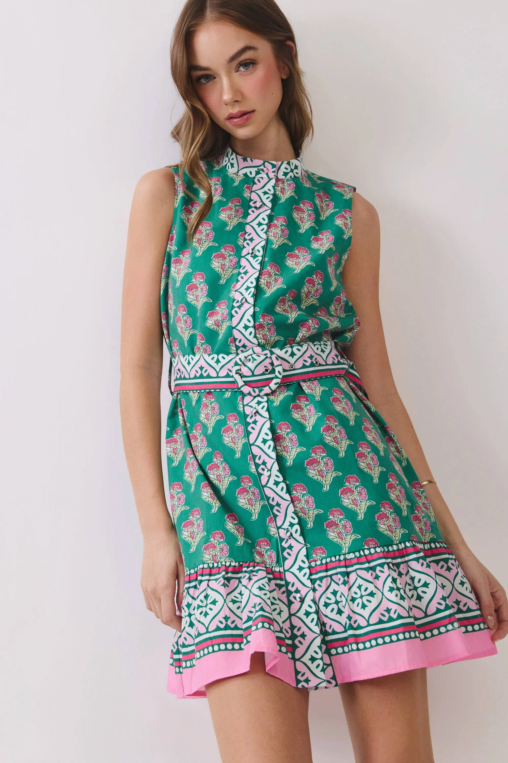 Floral Border Print Belted Mini Dress sold by Mimosa