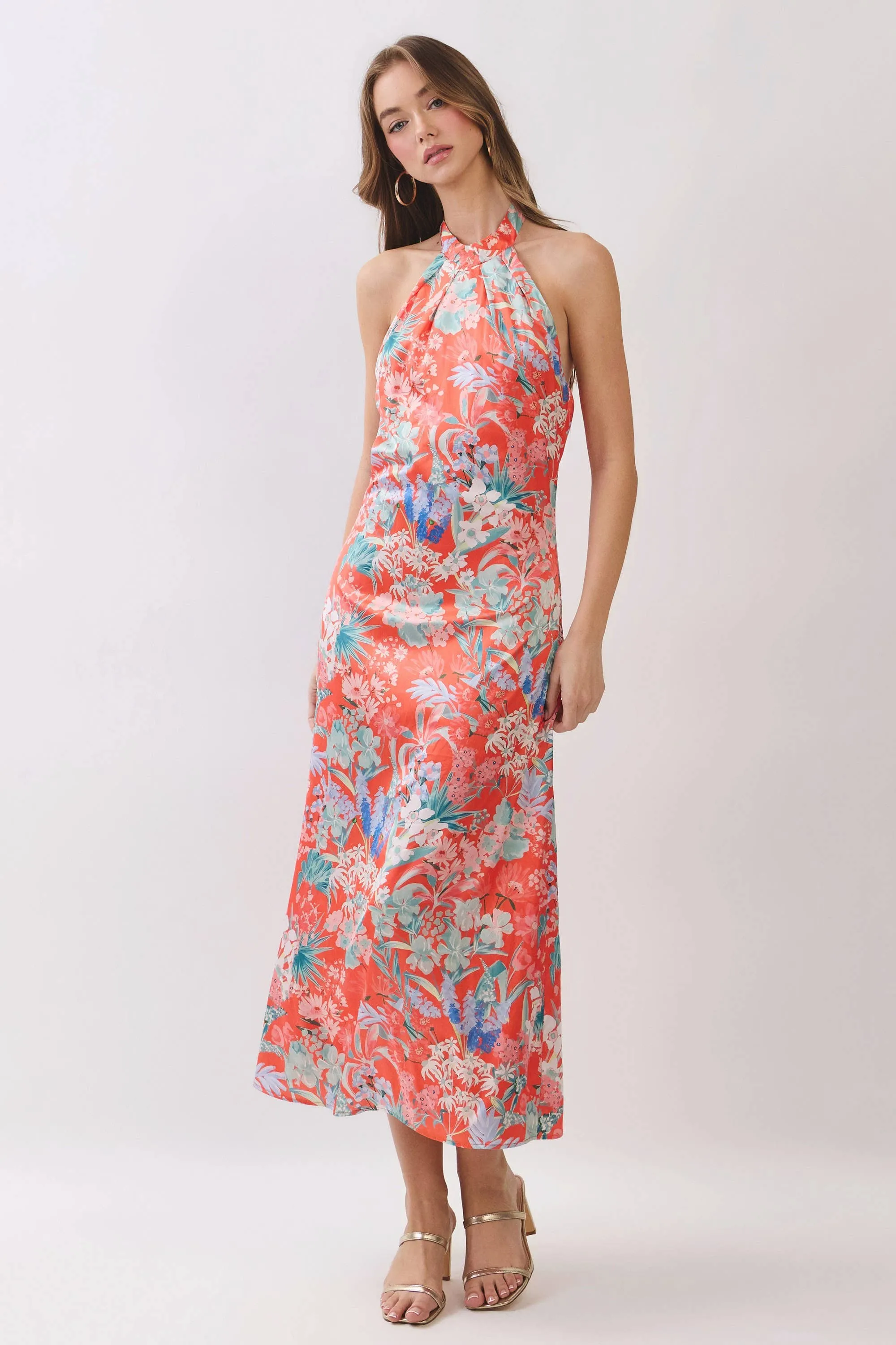 Tropical Floral Print Halter Midi Dress sold by Mimosa