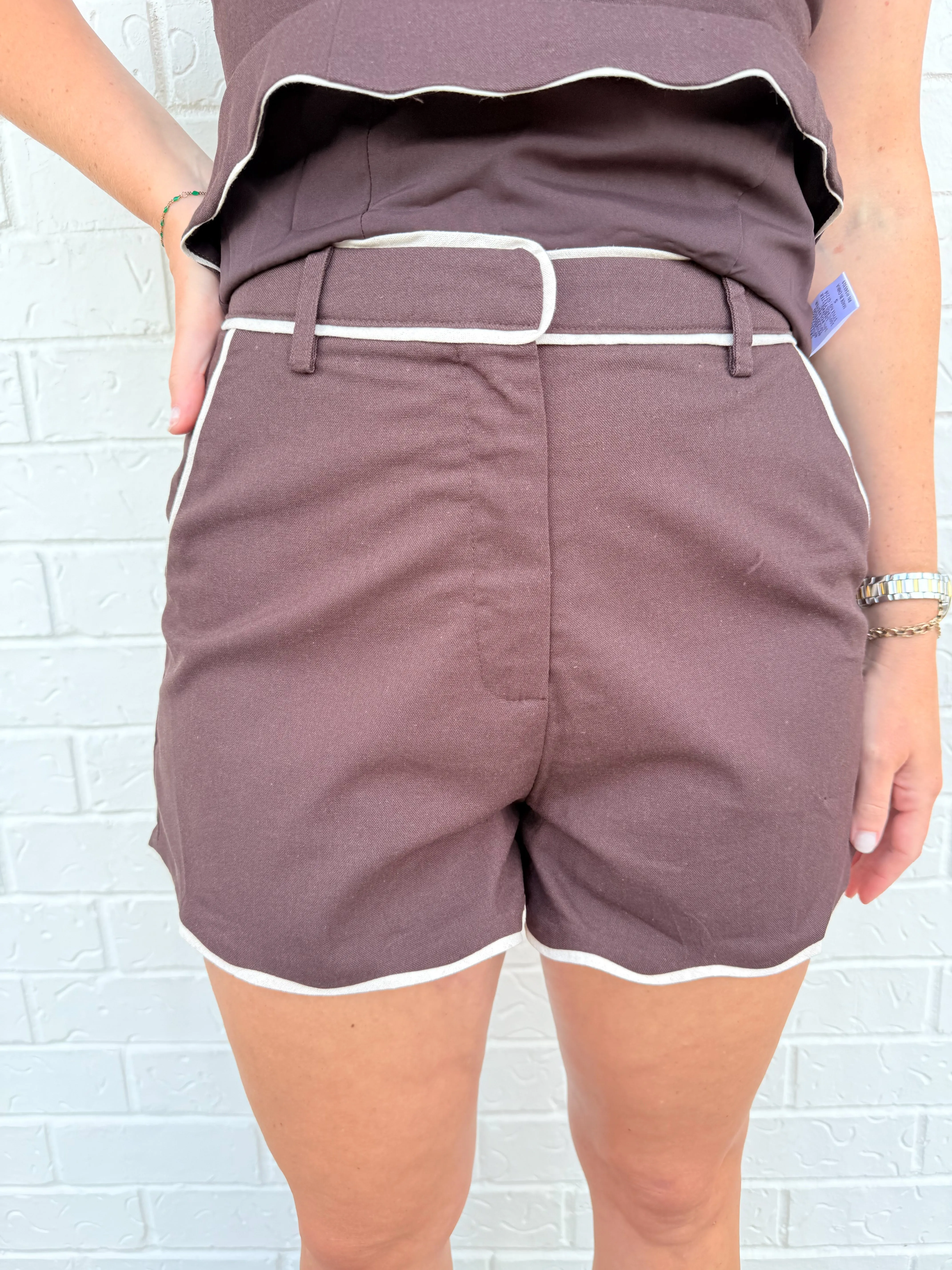 Espresso Scalloped Shorts sold by Mimosa