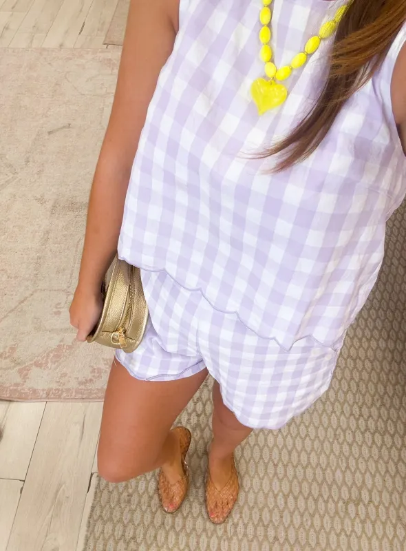 Lavender Scallop Hem Shorts made by Day + Moon