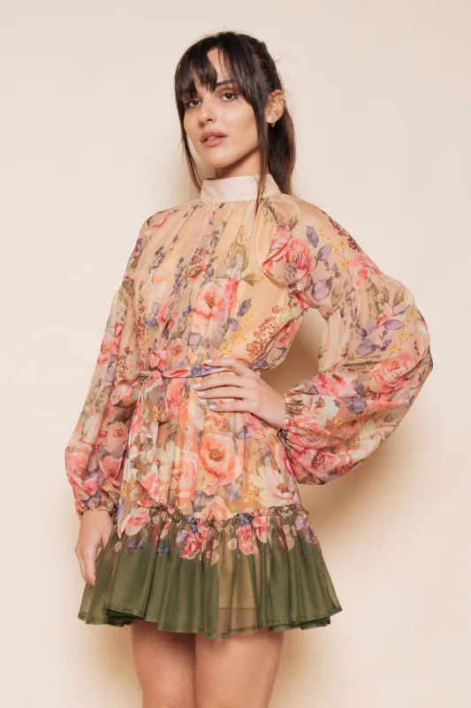 Evening Garden Mini Dress with Tie Belt made by Fore Collection