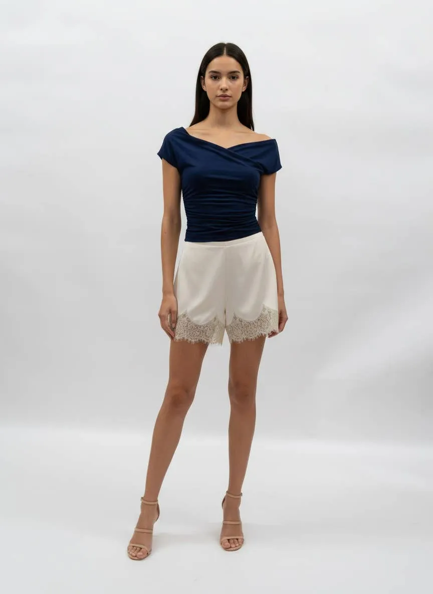 Ivory High Waist Lace Trim Short sold by Mimosa product image thumbnail 3