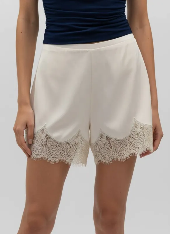 Ivory High Waist Lace Trim Short made by Fore Collection