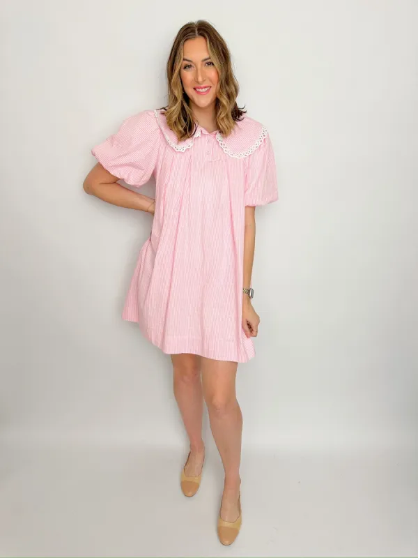 Alora Lace Collar Striped Mini Dress sold by Mimosa