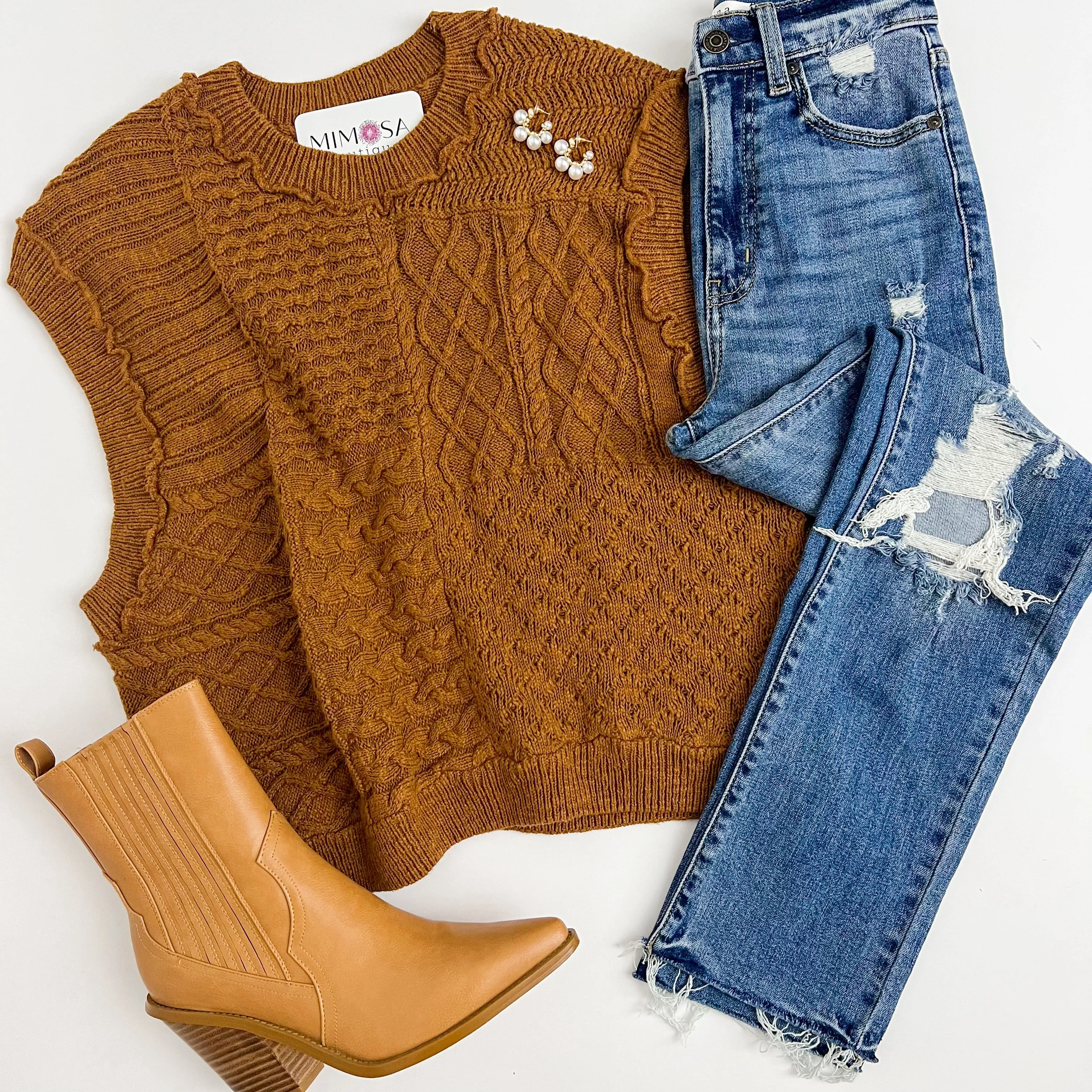 Mixed Up Cable Knit Sweater Vest sold by Mimosa