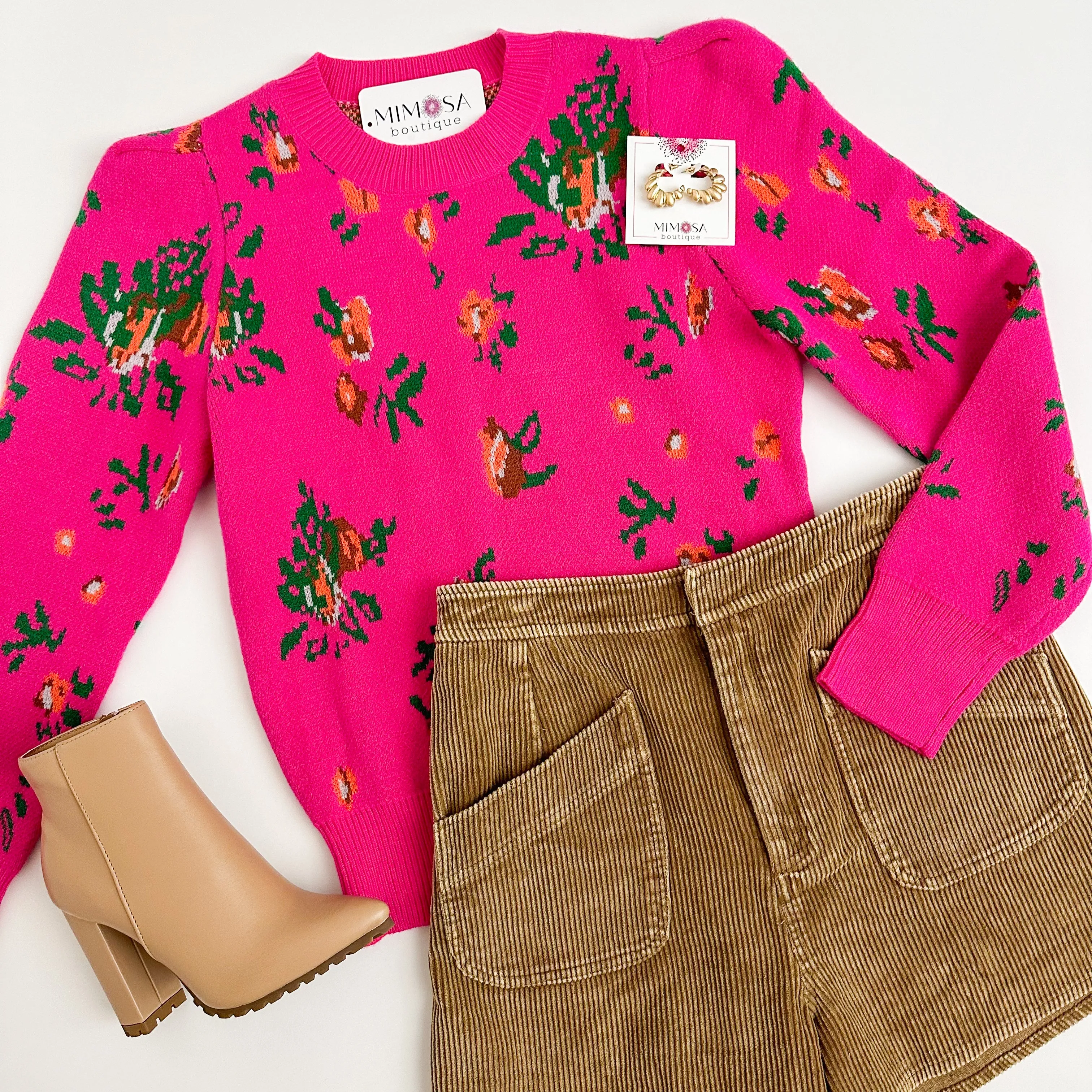 Floral Puff Sleeve Crew Sweater sold by Mimosa product image thumbnail 2