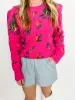 Floral Puff Sleeve Crew Sweater sold by Mimosa