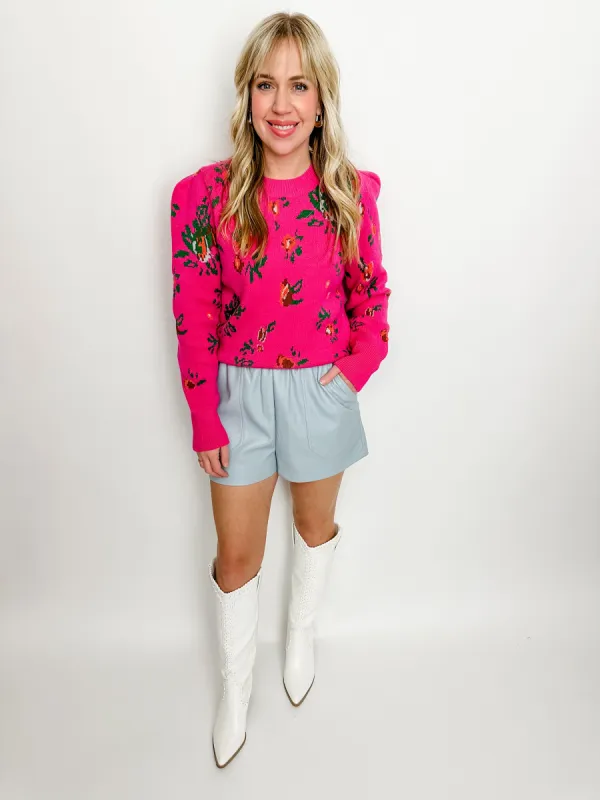 Floral Puff Sleeve Crew Sweater sold by Mimosa