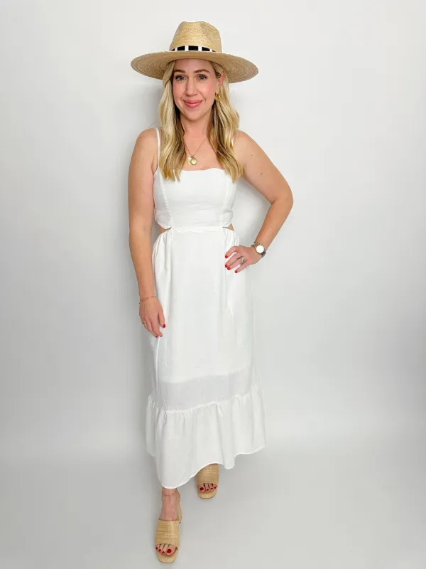 Scalloped Linen Open Back Midi Dress sold by Mimosa