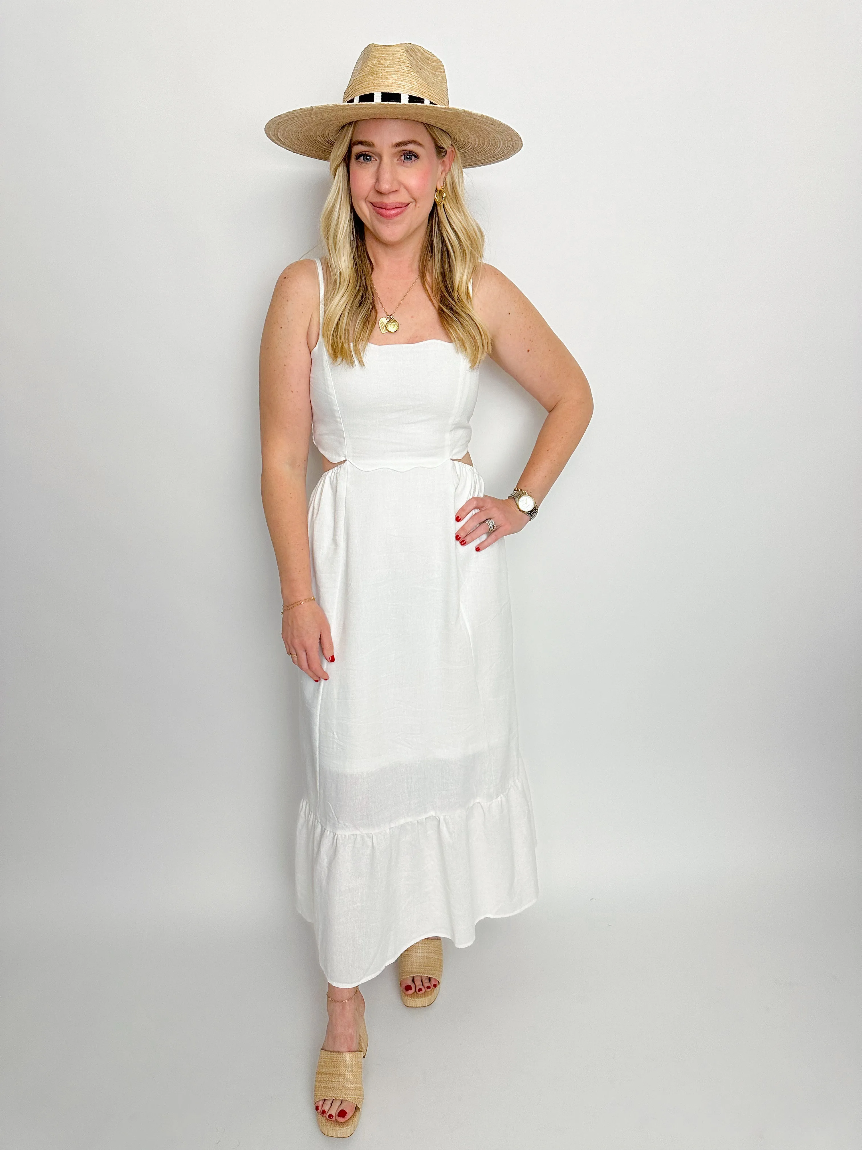 Scalloped Linen Open Back Midi Dress sold by Mimosa