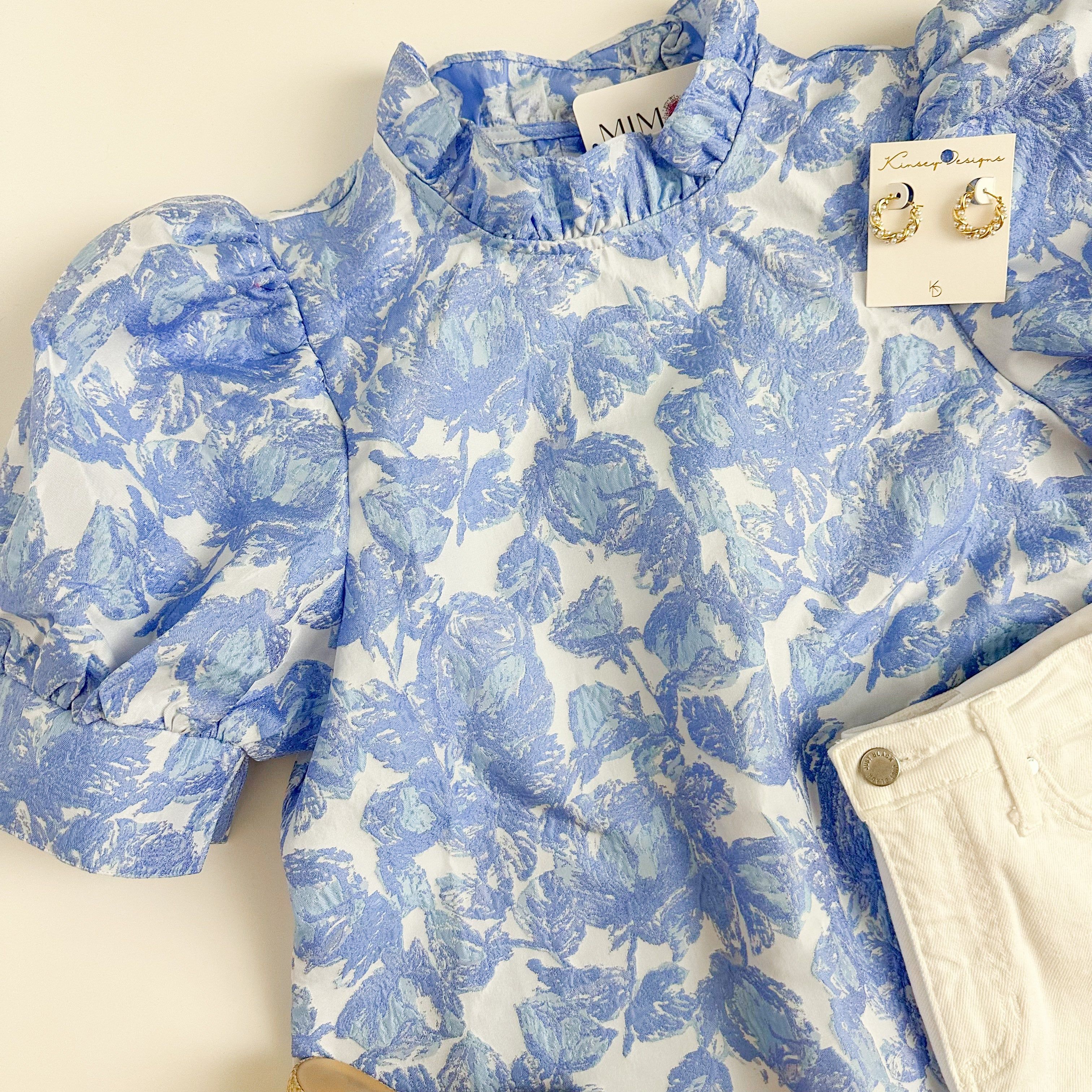 Jacquard Blooms Puff Sleeve Blouse sold by Mimosa product image thumbnail 2