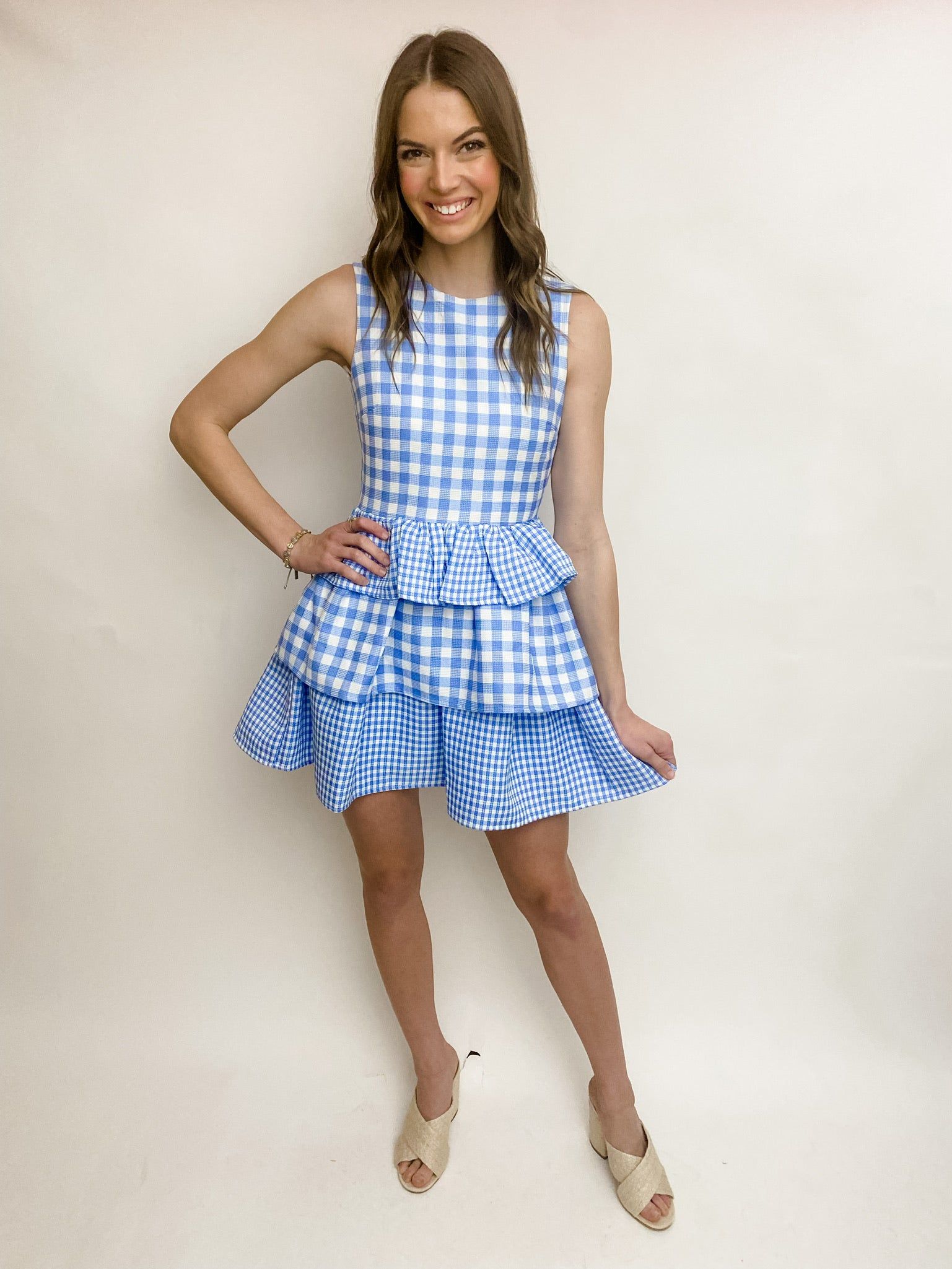 Gingham Tiered Mini Dress sold by Mimosa