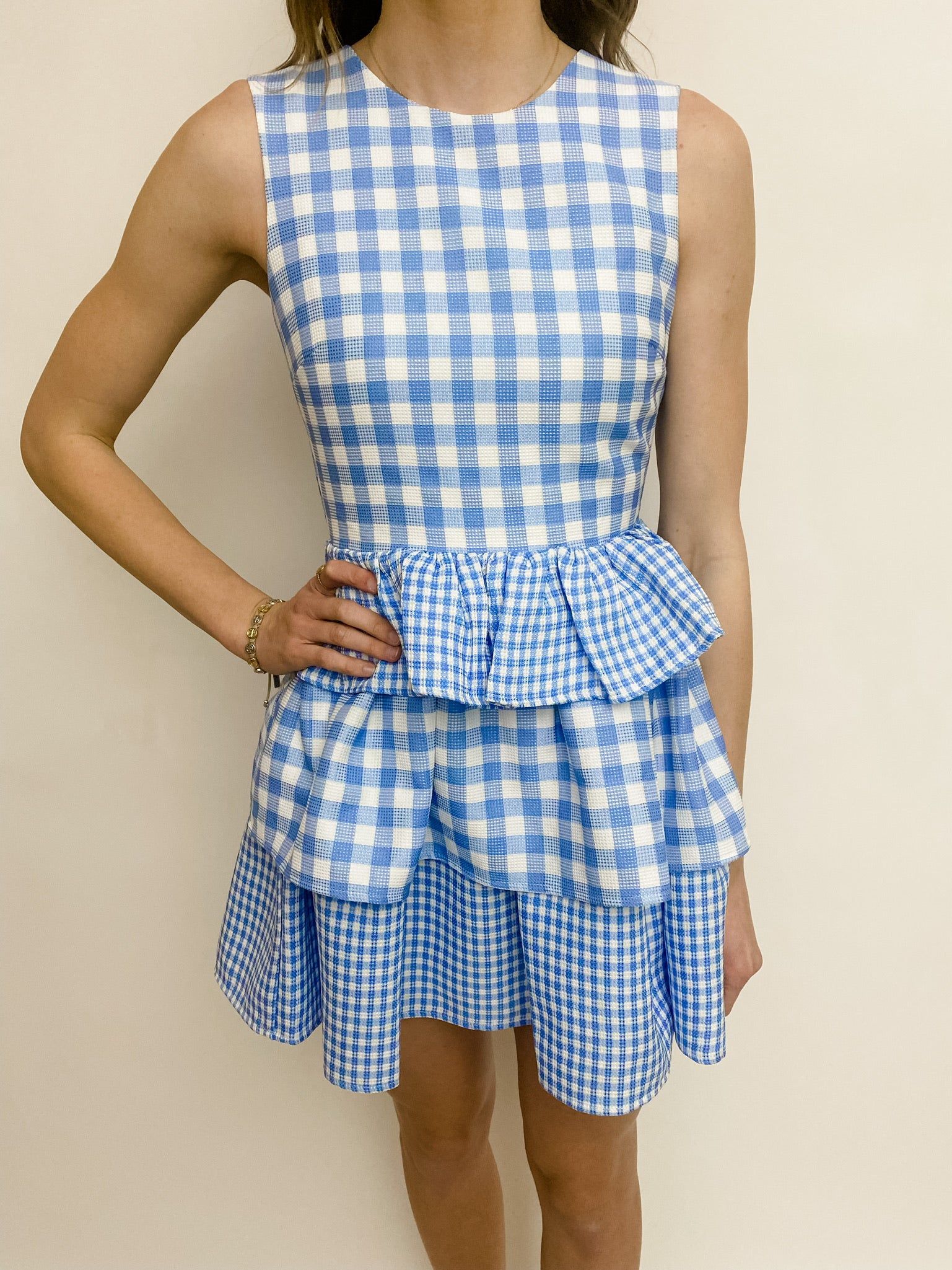 Gingham Tiered Mini Dress sold by Mimosa product image thumbnail 2