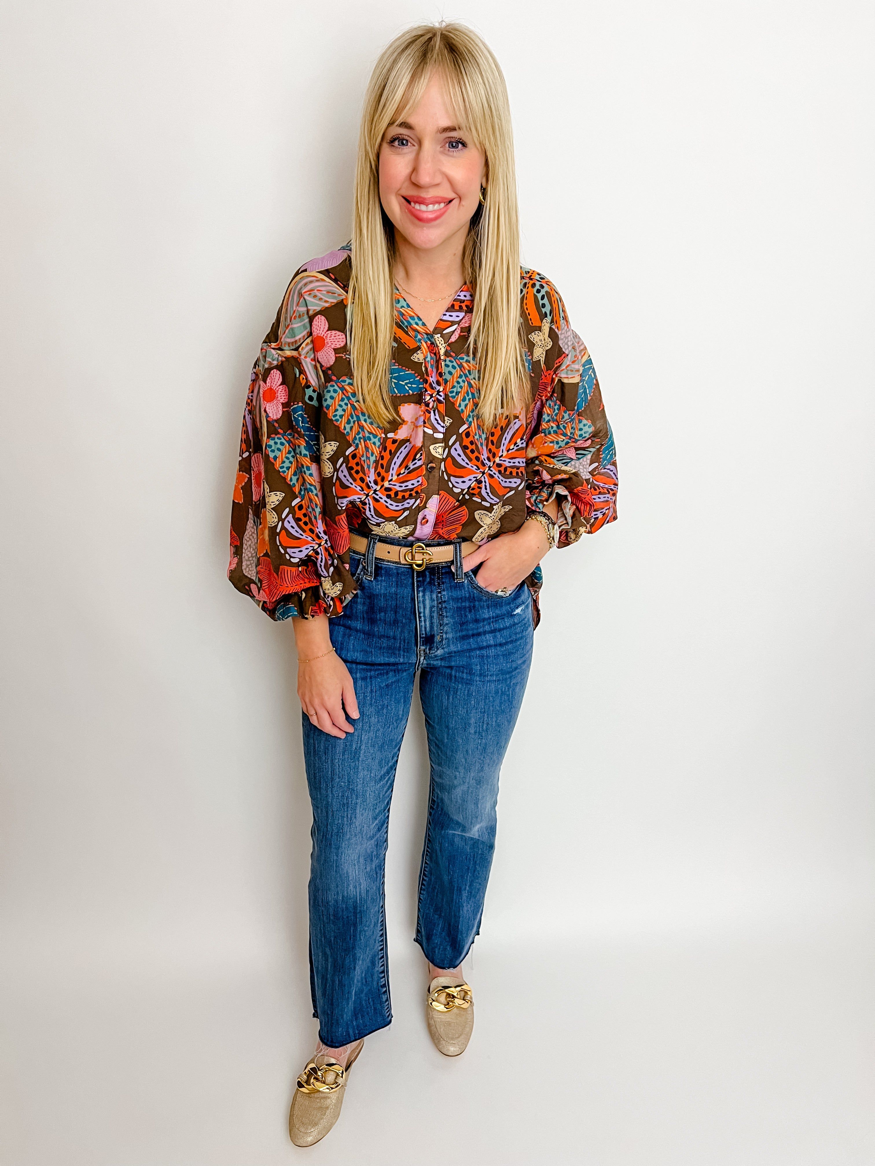 Floral Frond Puff Sleeve Button Down Blouse sold by Mimosa product image thumbnail 2