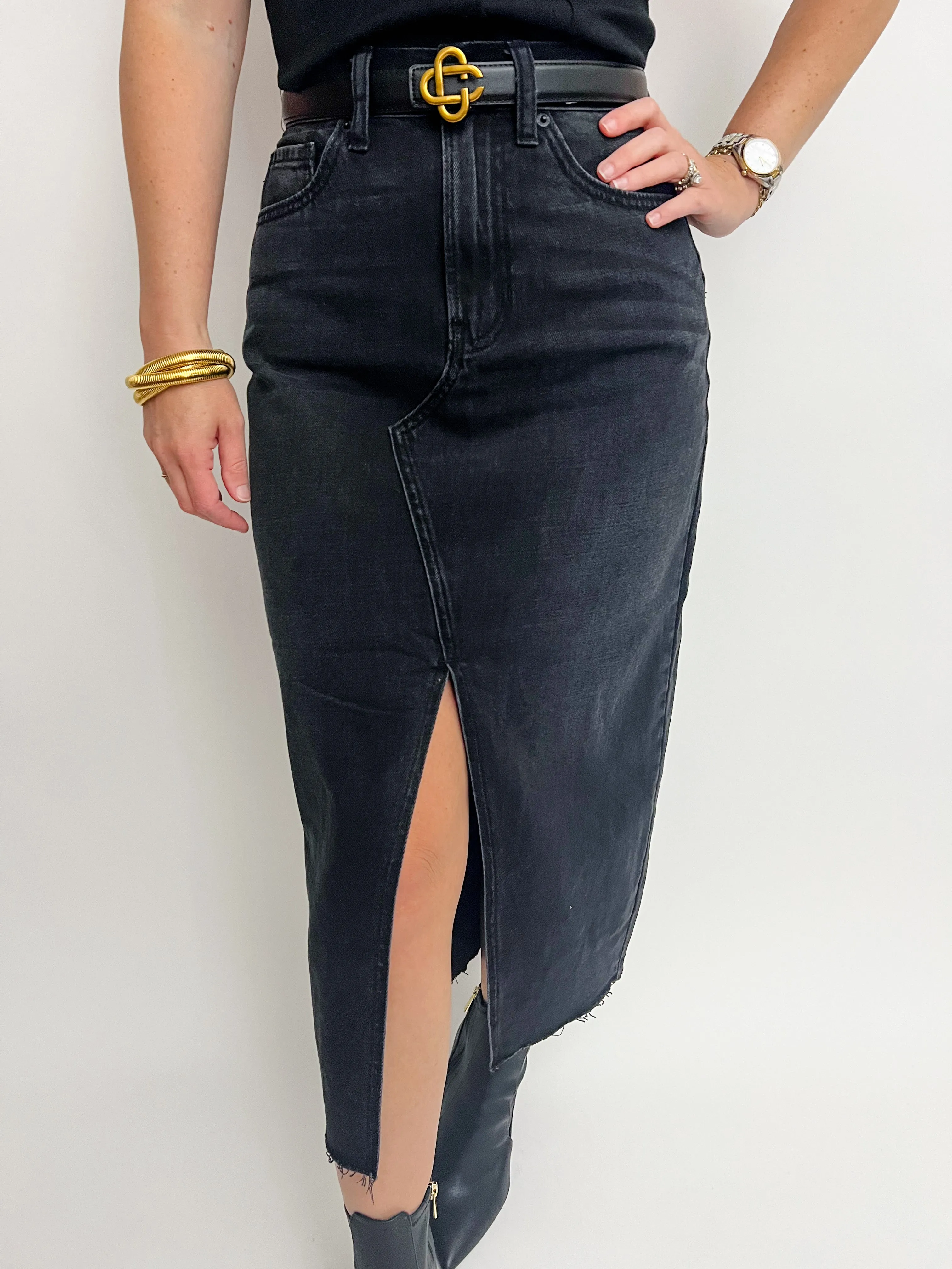 JBD Open Slit Denim Midi Skirt sold by Mimosa product image thumbnail 3