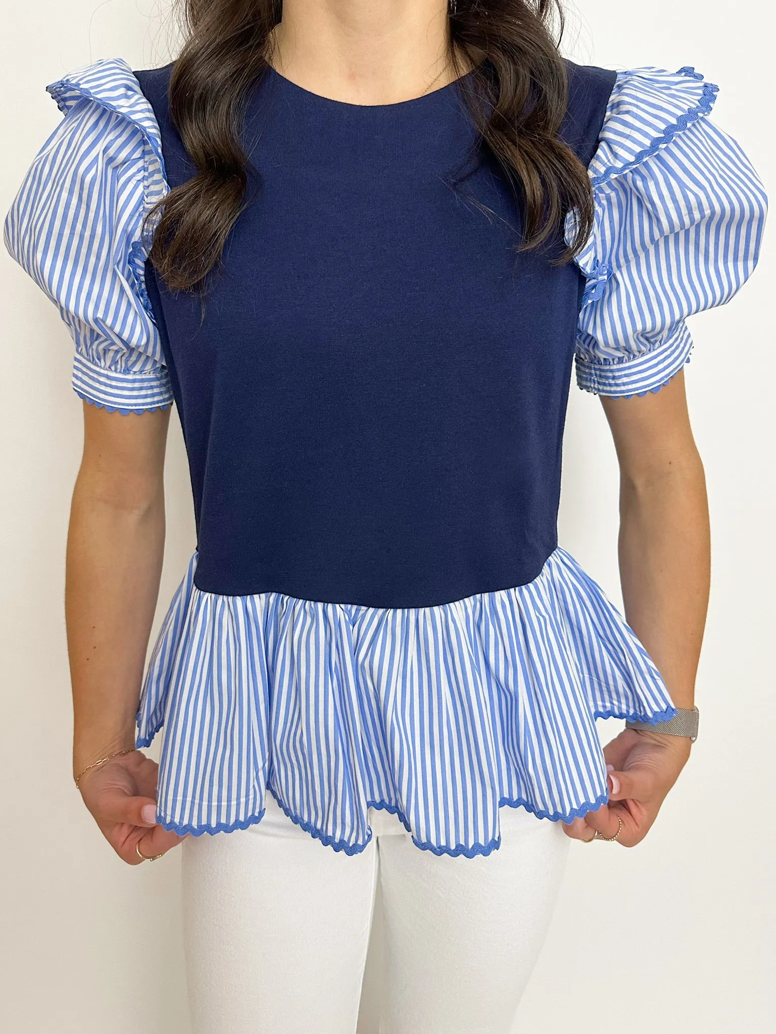 Hudson Stripe Mixed Blouse sold by Mimosa