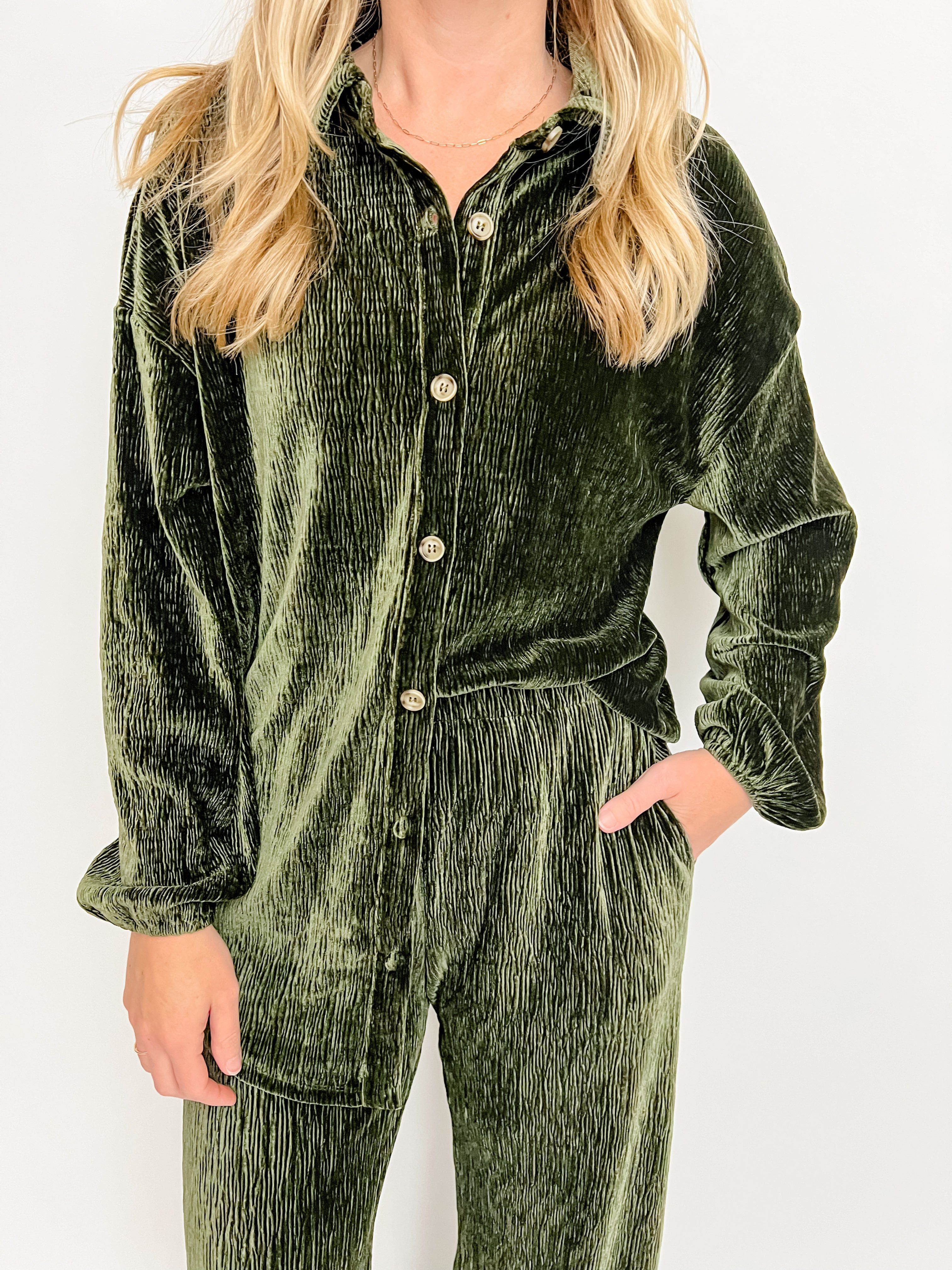 Lorelai Textured Velvet Button Down sold by Mimosa product image thumbnail 2
