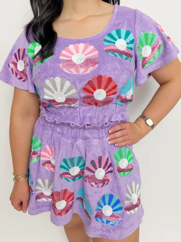 Sequin Clam Terry Cloth Top sold by Mimosa