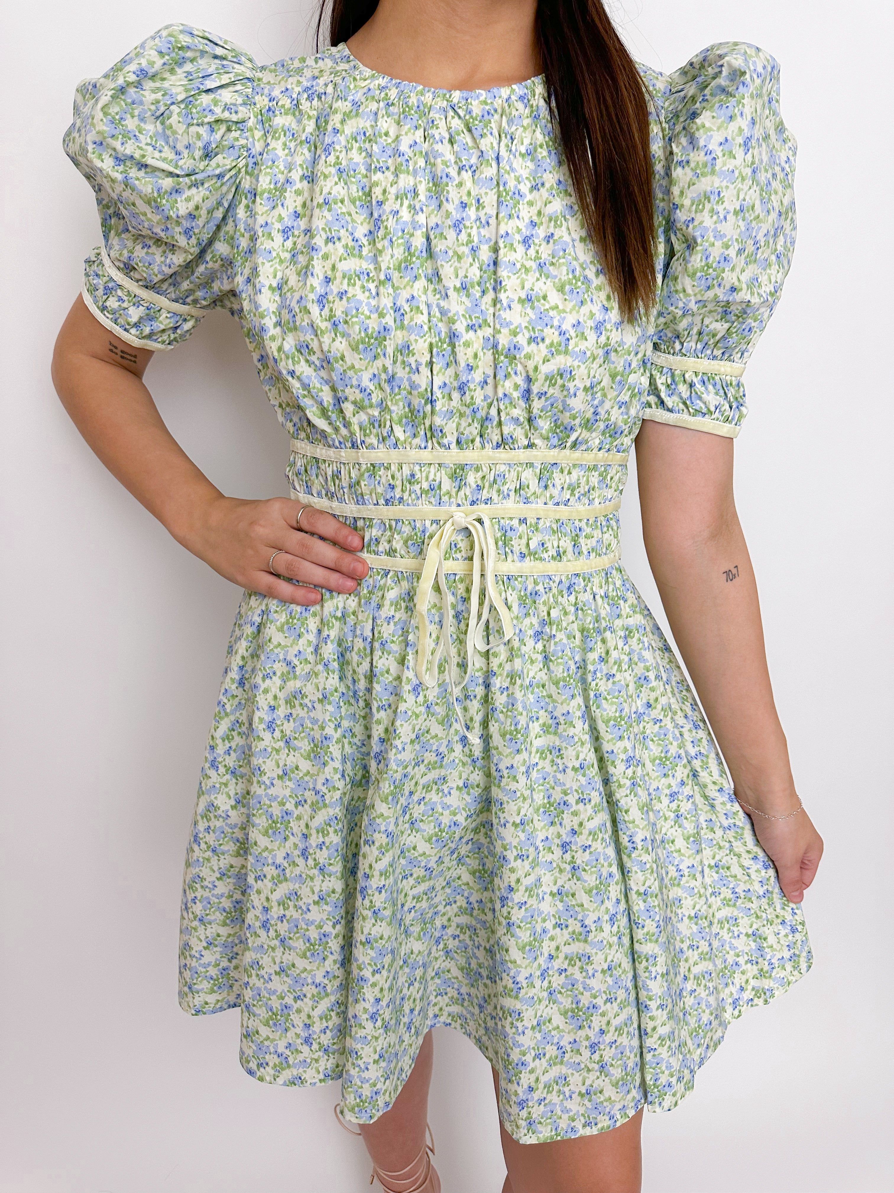 Desiree Velvet Trim Floral Mini Dress sold by Mimosa