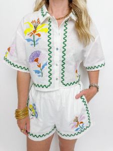Emmie Embroidered Crop Button Up sold by Mimosa