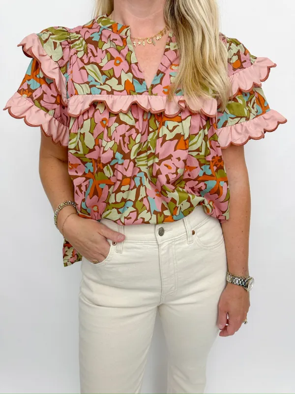 Rowan Scallop Sleeve Blouse sold by Mimosa