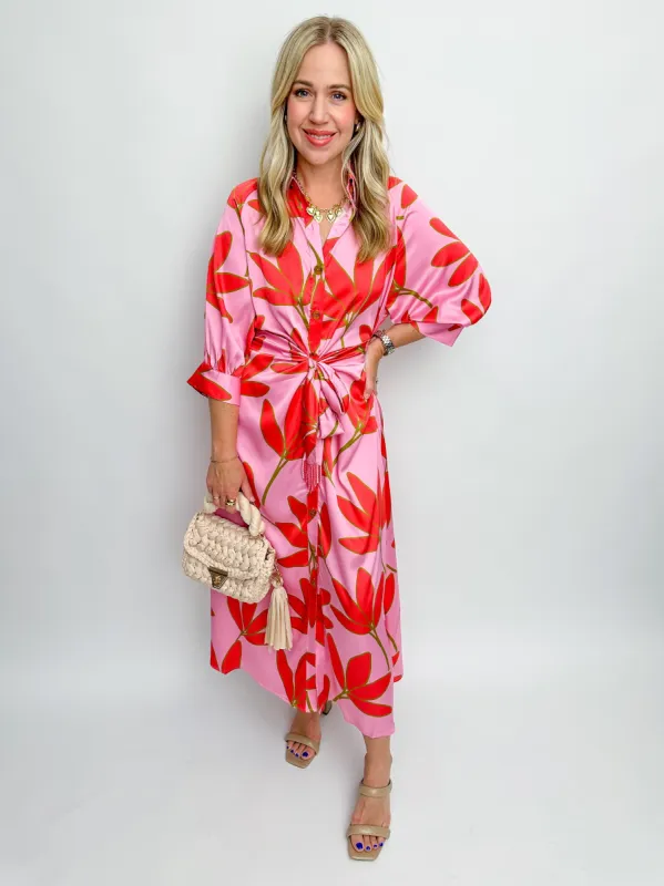 Satin Palm Knot Front Midi Dress sold by Mimosa