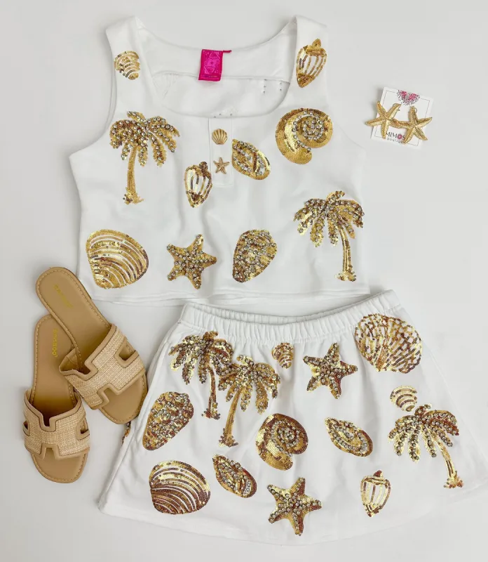 Sequin Gold Shell Skort sold by Mimosa