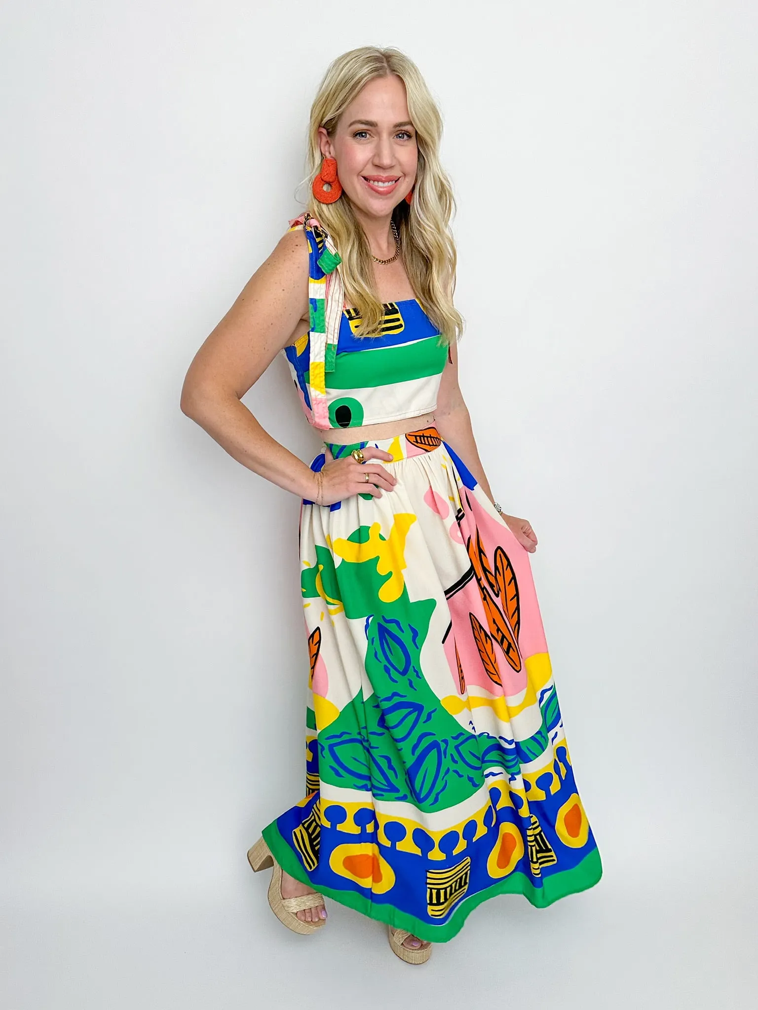 Ibiza Abstract Crop & Maxi Skirt Set sold by Mimosa
