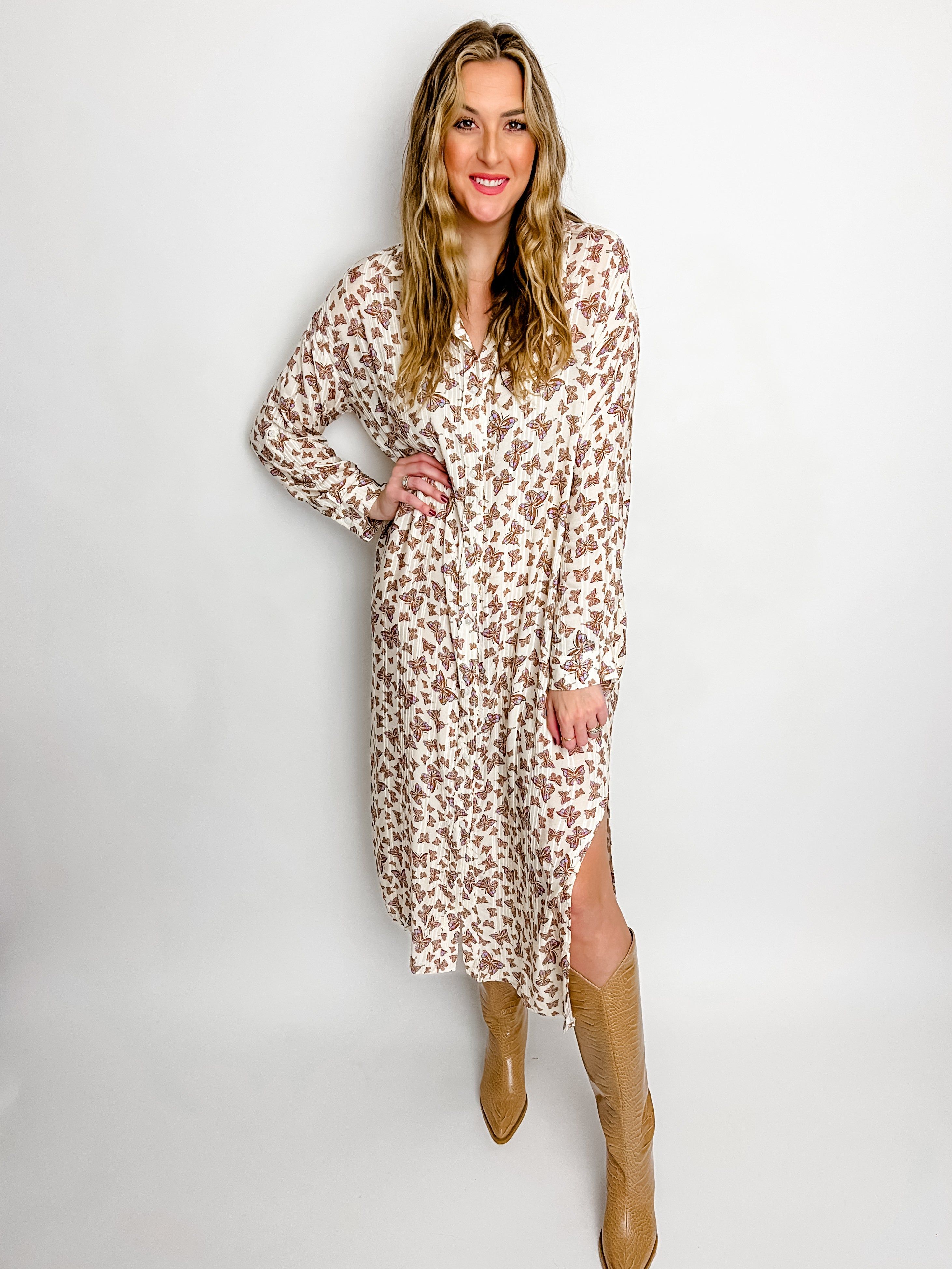 Heart Flutters Button Down Midi Shirt Dress sold by Mimosa