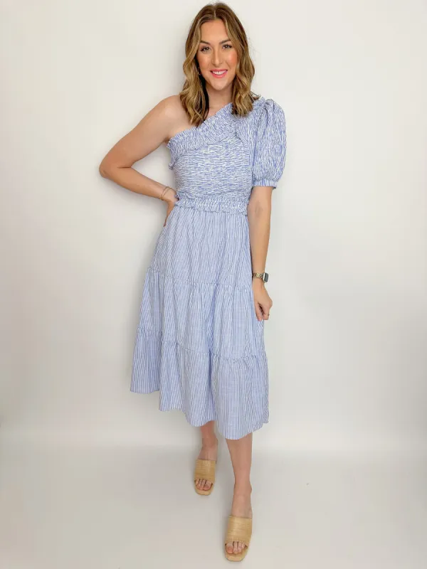 Mara Striped One Shoulder Maxi Dress sold by Mimosa
