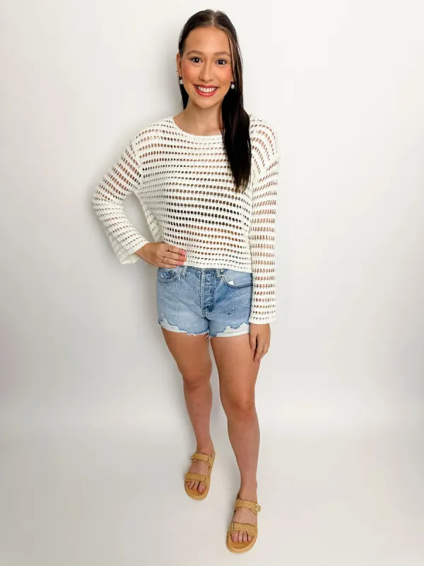 Carlita Open Knit Sweater White sold by Mimosa