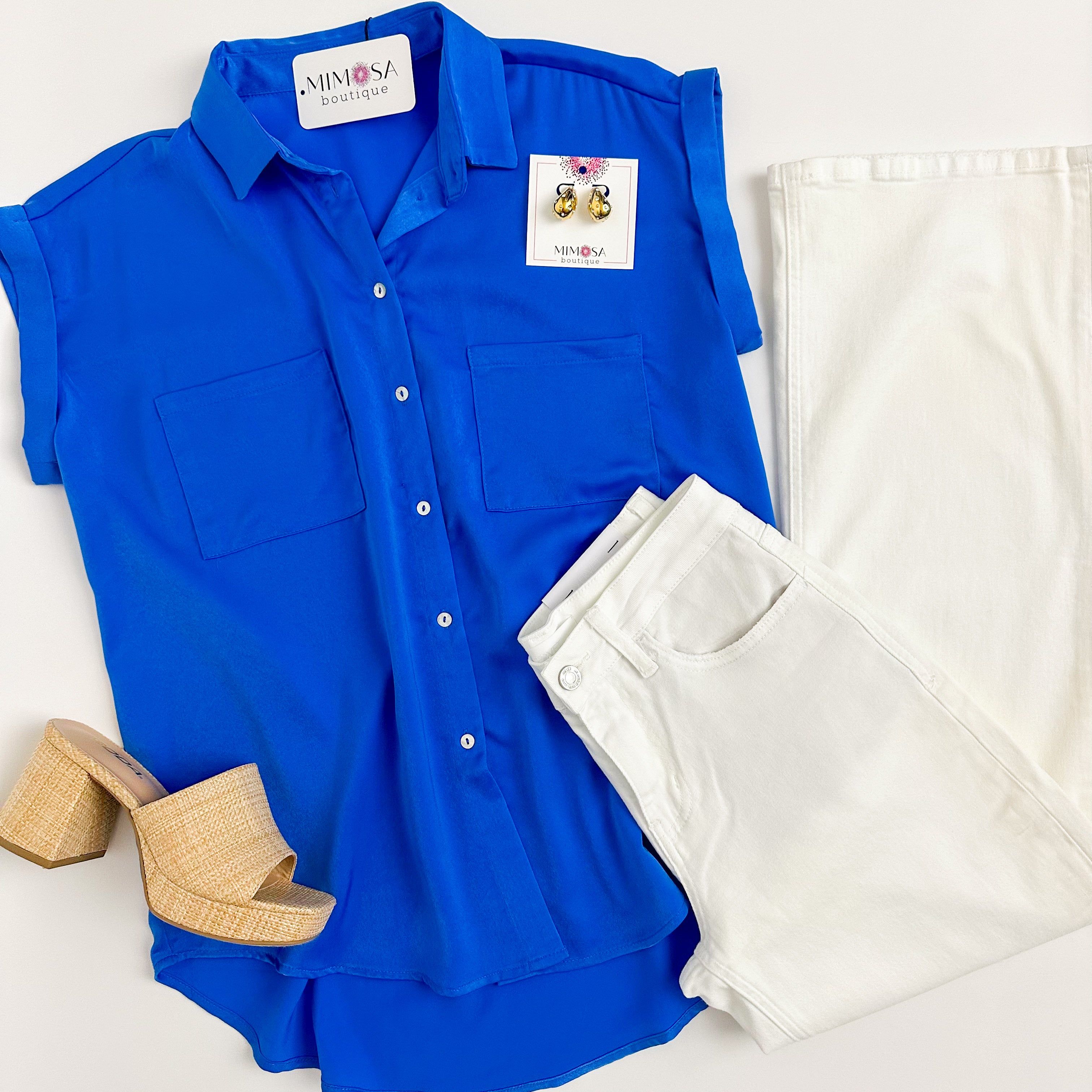 Sadie Satin Button Up Blouse sold by Mimosa