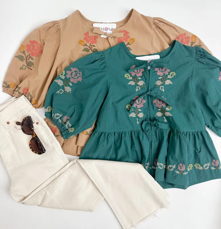 Rosa Puff Sleeve Tie Front Blouse made by Mimosa
