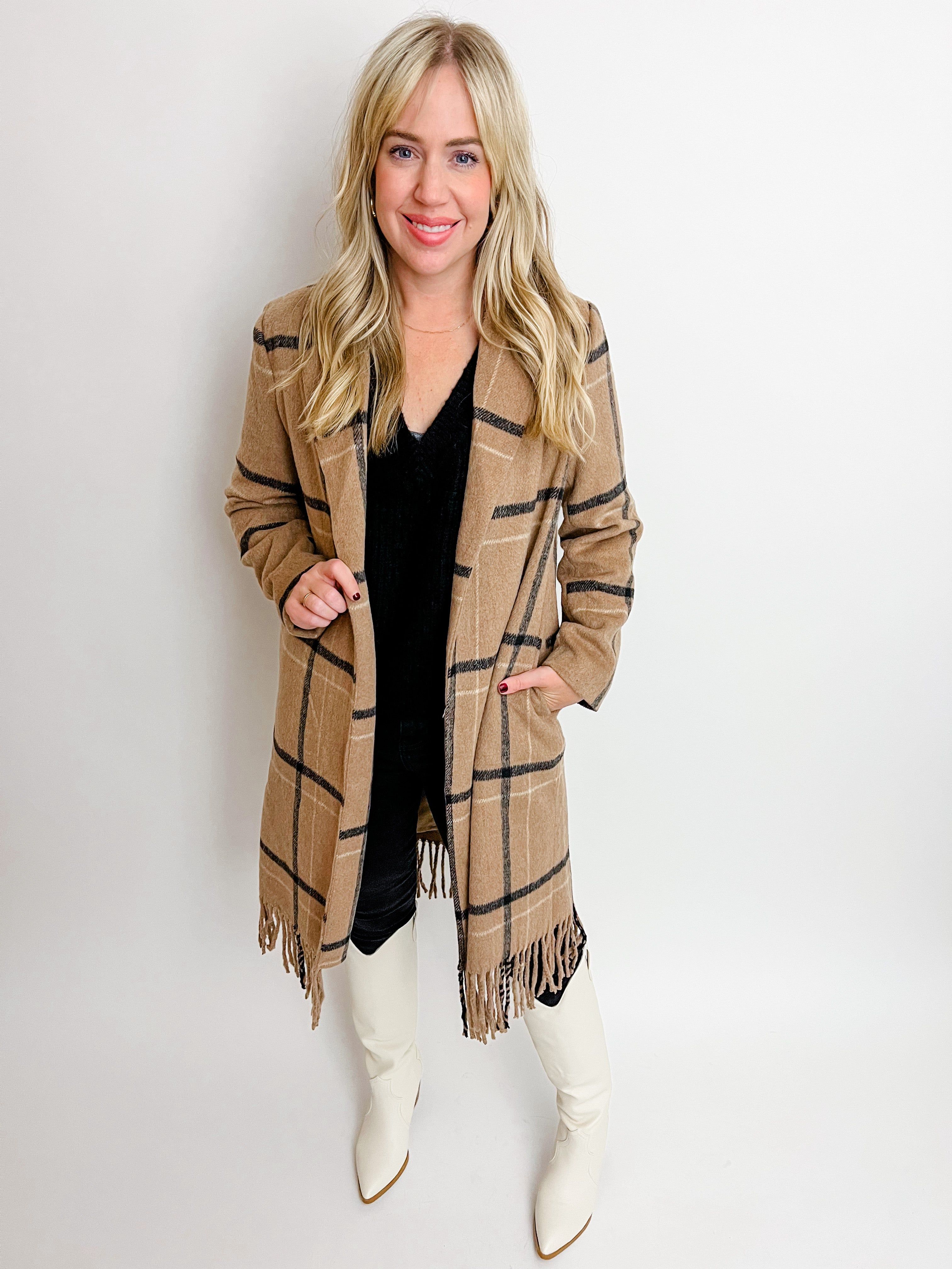 ZS Ynez Fringed Plaid Coat Campfire sold by Mimosa product image thumbnail 2