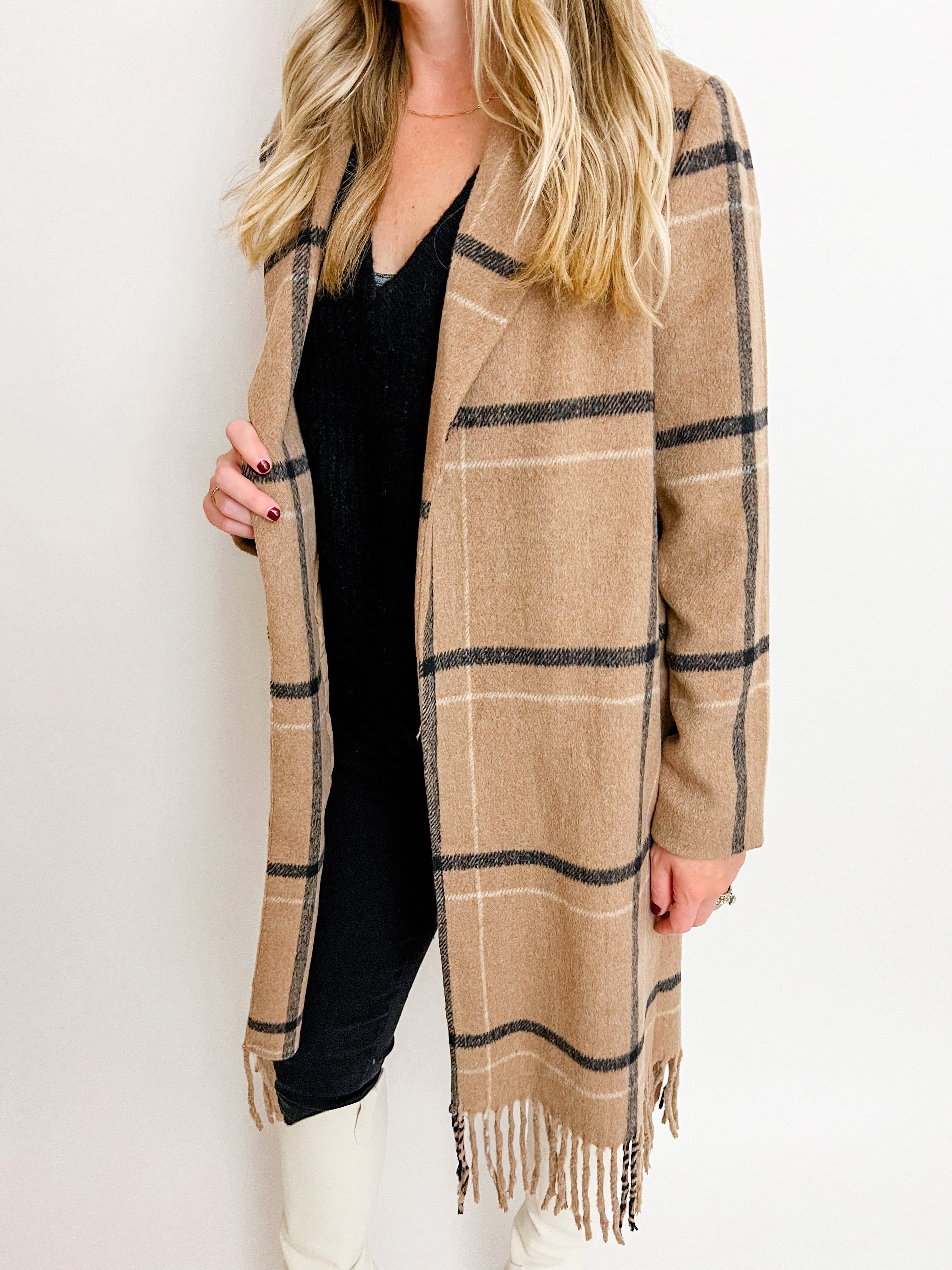ZS Ynez Fringed Plaid Coat Campfire sold by Mimosa product image thumbnail 4