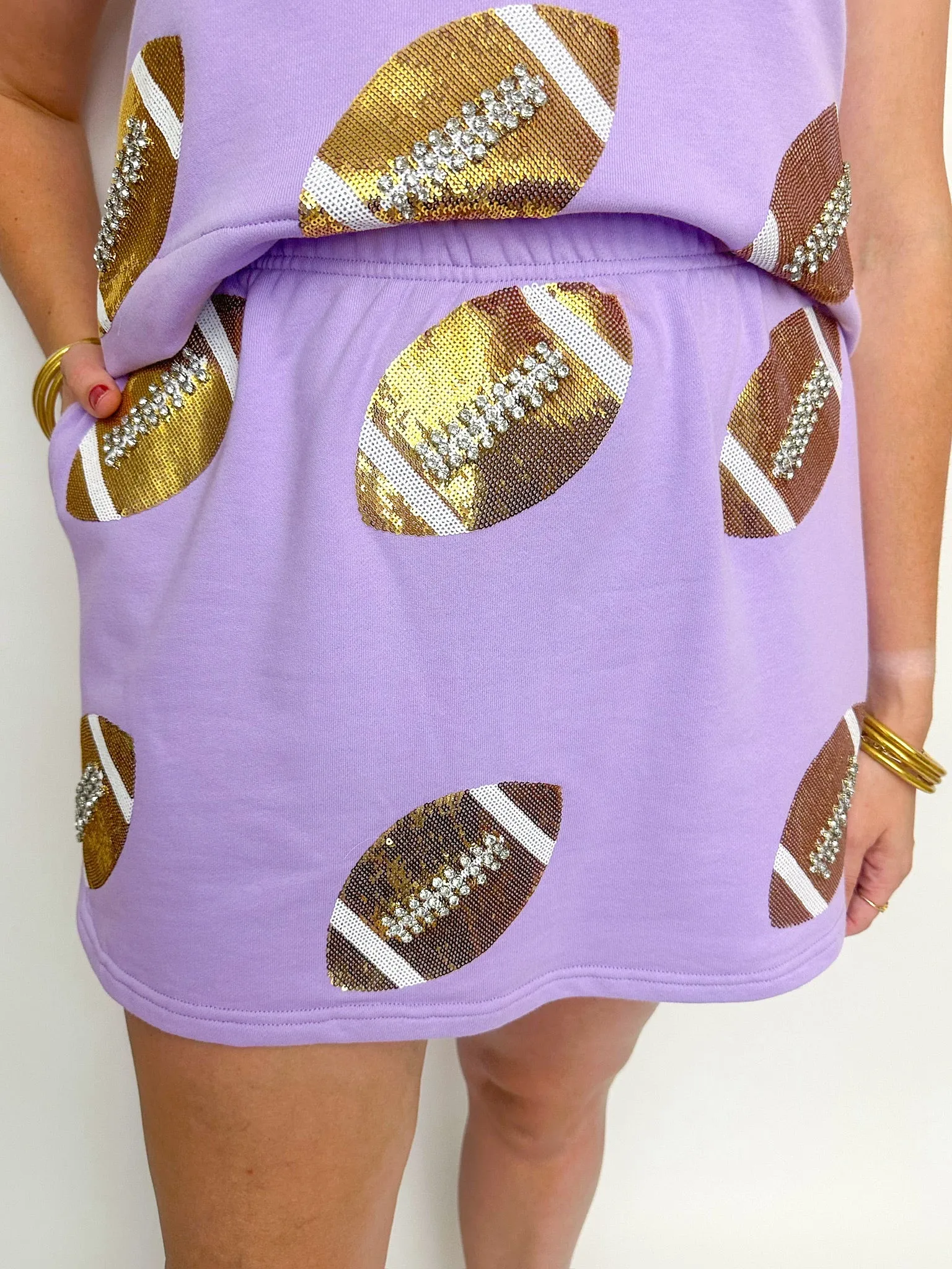 Scattered Sequin & Rhinestone Football Skort sold by Mimosa