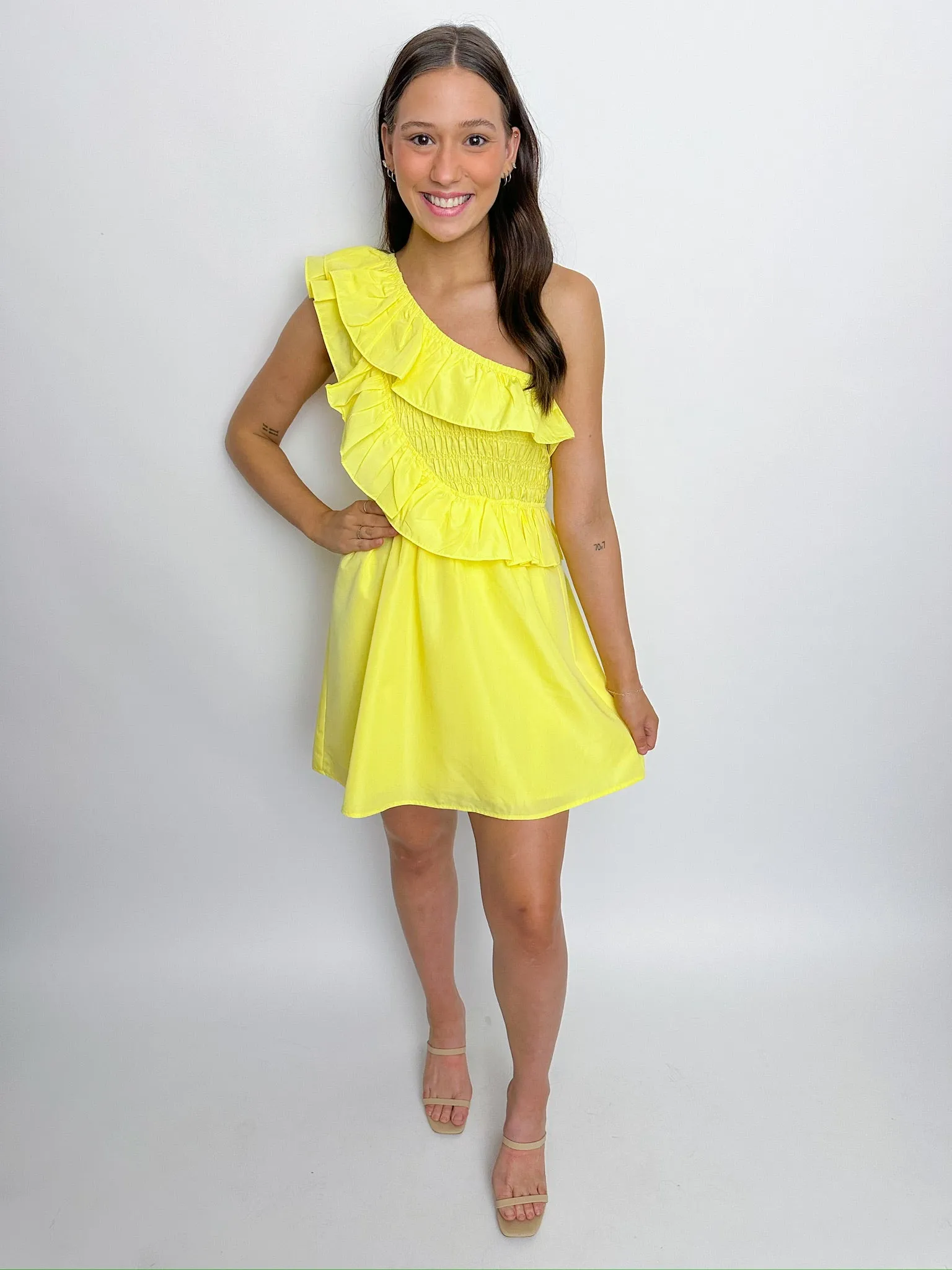 Lago One Shoulder Ruffle Mini Dress sold by Mimosa product image thumbnail 3