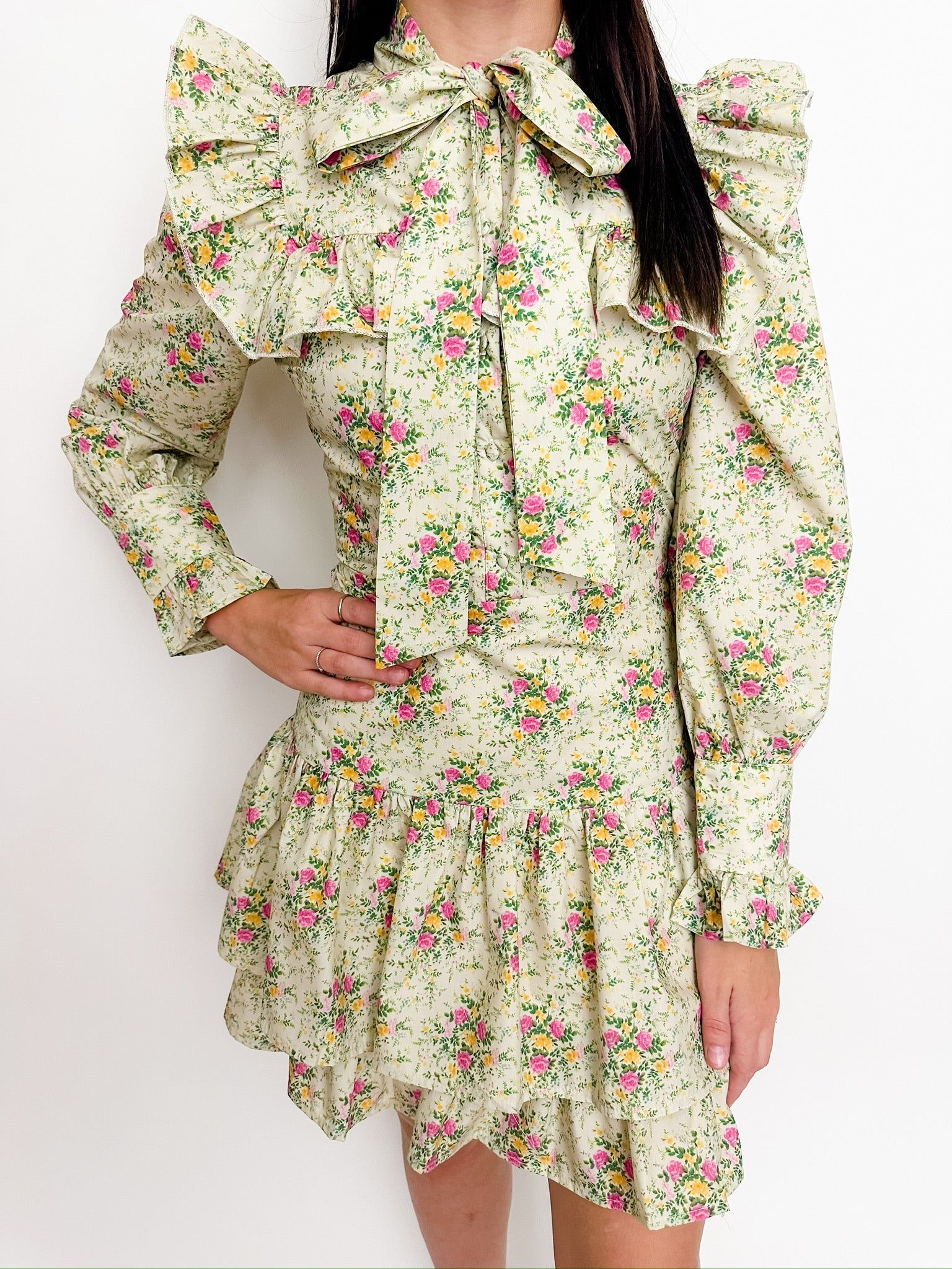 Bellamy Tie Neck Floral Mini Dress sold by Mimosa product image thumbnail 3