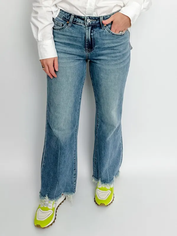 High Rise Wide Leg Fray Hem Jean sold by Mimosa