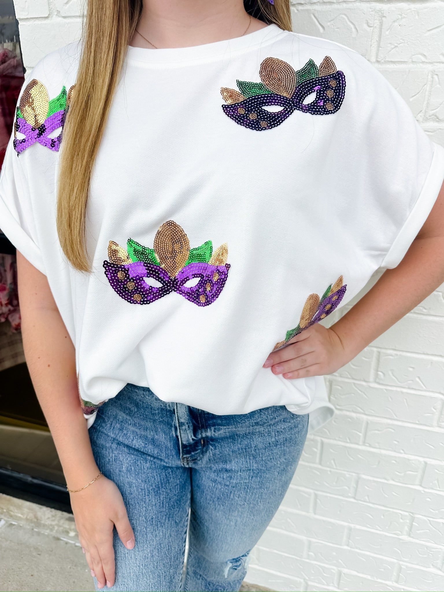 Mardi Gras Mask Sequin Tee sold by Mimosa product image thumbnail 2