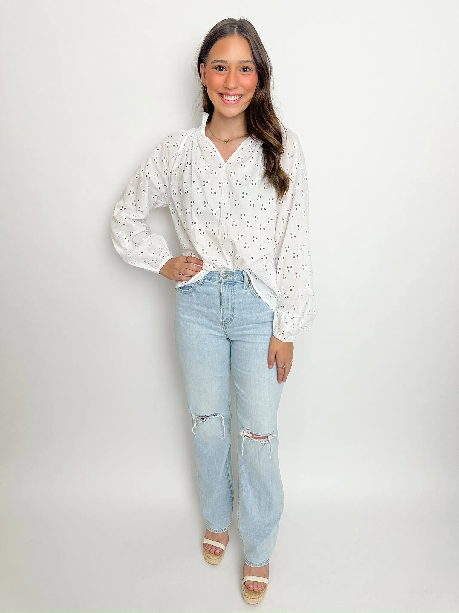 Mary Elise Eyelet Long Sleeve Blouse sold by Mimosa product image thumbnail 5