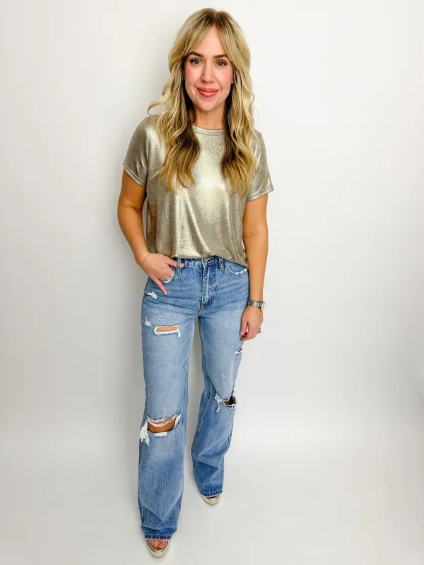 Bronzed Metallic Knit Tee sold by Mimosa