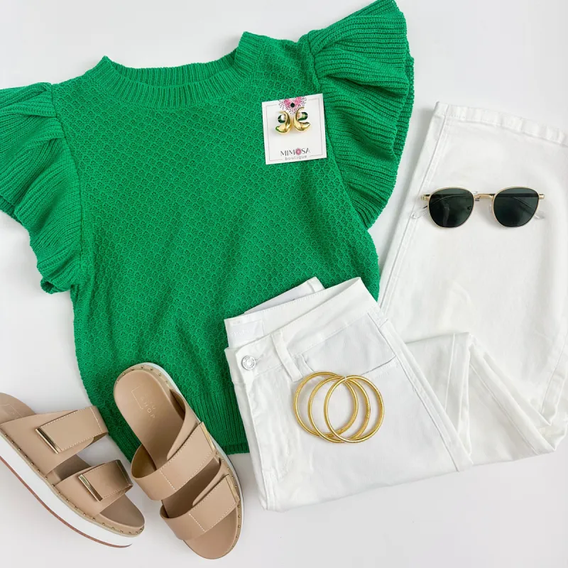 Wear Happy Ruffle Sleeve Sweater sold by Mimosa