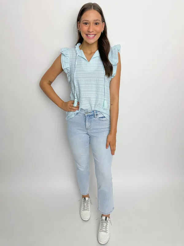 Misty Textured Flutter Sleeve Top sold by Mimosa