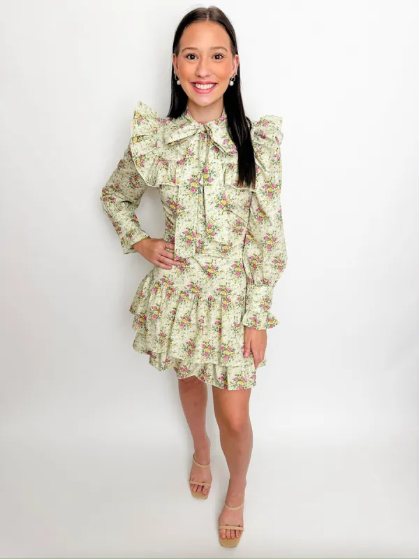 Bellamy Tie Neck Floral Mini Dress made by TCEC