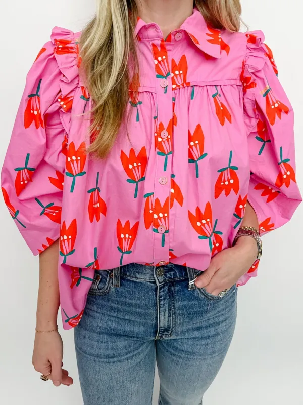 Mod Poppy Ruffle Blouse sold by Mimosa