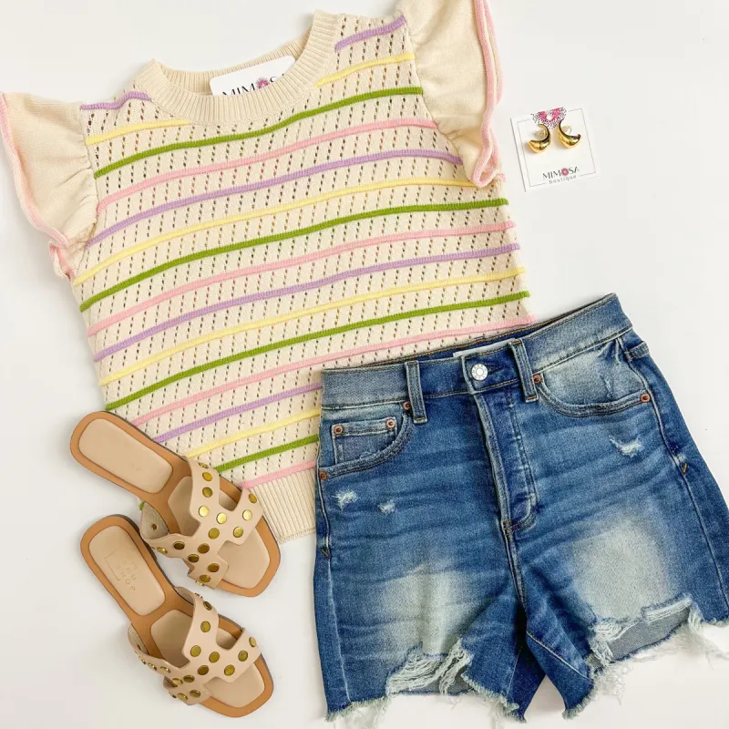 Stripe Flutter Sleeve Sweater Top sold by Mimosa