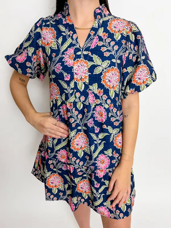 Chrysanthemum Puff Sleeve Mini Dress sold by Mimosa