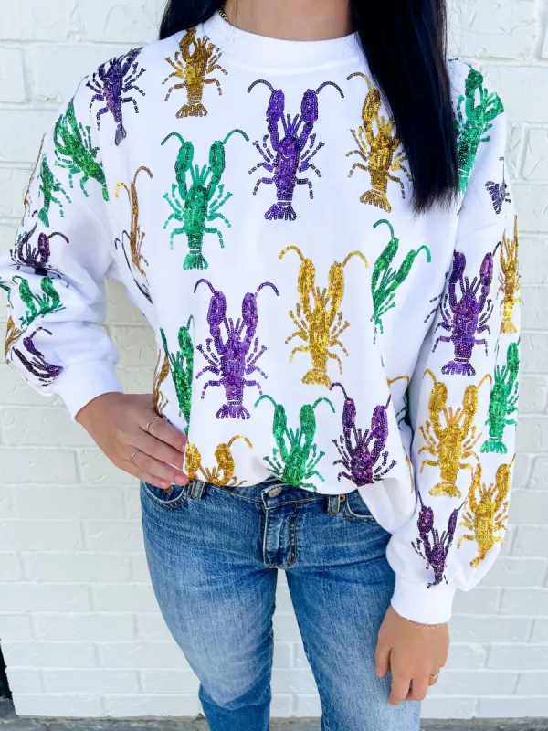 Mardi Gras Sequin Crawfish Sweatshirt sold by Mimosa